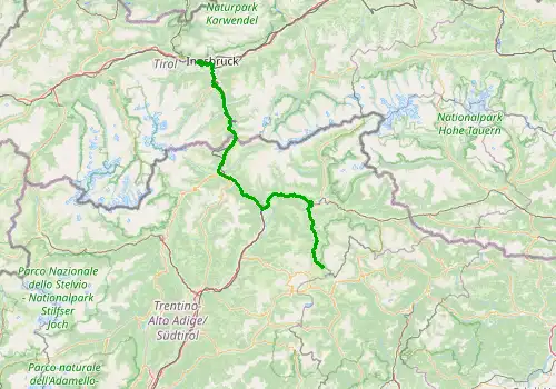 Route map Innsbruck Airport - San Cassiano, 135 km, approx. 131 min