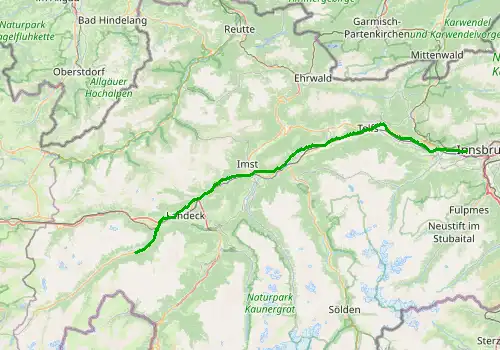 Route map Innsbruck Airport - See Paznaun, 83 km, approx. 62 min