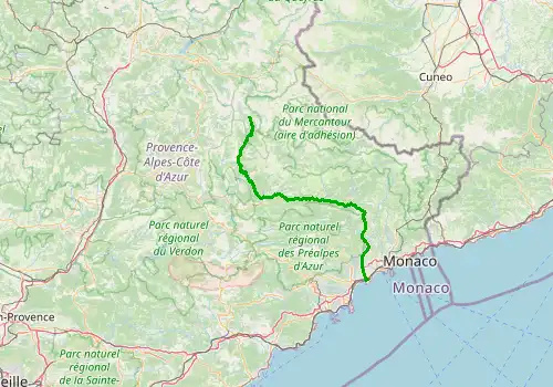 Route map Nice Airport - Val d Allos, 127 km, approx. 149 min
