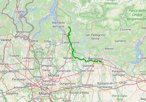 Route map Bergamo Airport - Lecco, 55 km, approx. 77 min