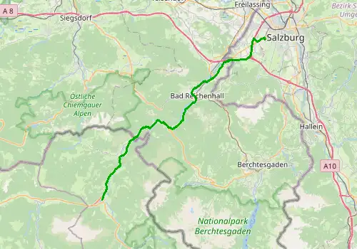 Route map Salzburg Airport - Lofer, 42 km, approx. 54 min