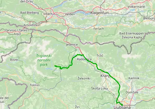 Route map Ljubljana Airport - Bohinj, 83 km, approx. 82 min