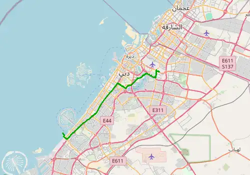 Route map Dubai Airport (DXB) - Dubai Marina, 40 km, approx. 37 min
