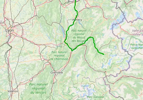 Route map Geneva Airport - Courchevel 1300 (Le Praz), 180 km, approx. 126 min