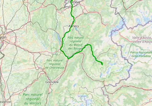 Route map Geneva Airport - Courchevel 1850, 188 km, approx. 143 min