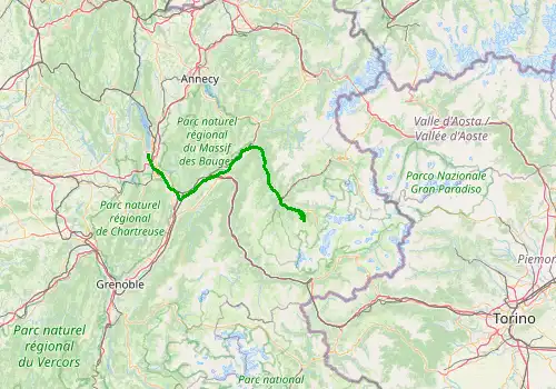 Route map Chambery Airport - Courchevel 1850, 108 km, approx. 94 min