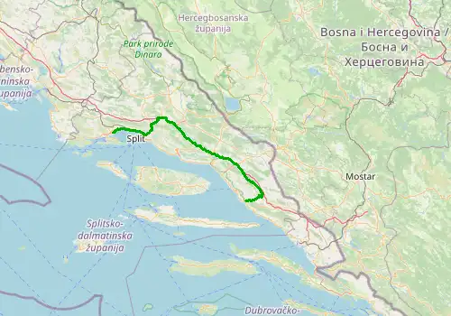 Route map Split Airport - Promajna, 117 km, approx. 108 min