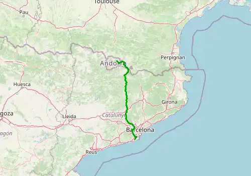 Route map Barcelona  Airport - Soldeu, 200 km, approx. 180 min