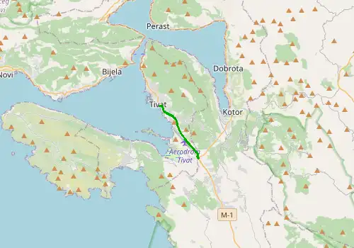 Route map Tivat Airport - Tivat, 8 km, approx. 10 min