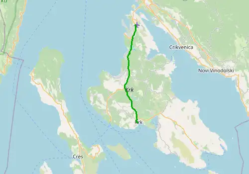 Route map Rijeka Airport - Krk, island of Krk, 23 km, approx. 30 min