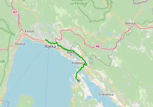 Route map Rijeka Airport - Rijeka, 28 km, approx. 30 min