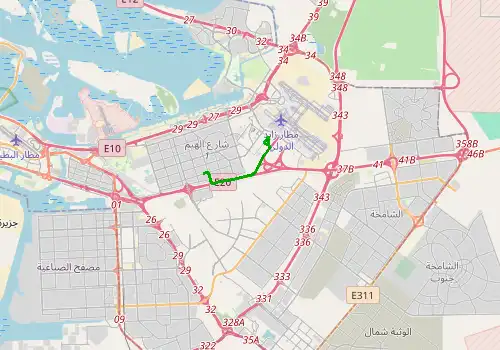 Route map Abu Dhabi Airport (AUH) - Abu Dhabi, 8 km, approx. 10 min