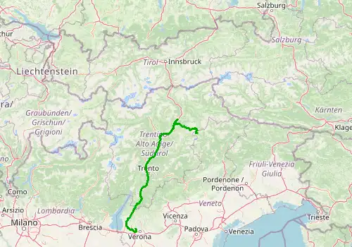 Route map Verona Villafranca Airport - Arabba, 239 km, approx. 182 min