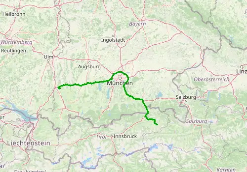 Route map Memmingen Airport - Kitzbuhel, 267 km, approx. 181 min