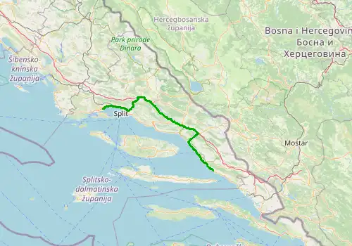 Route map Split Airport - Zivogosce, 116 km, approx. 119 min