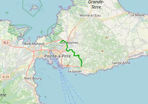 Route map Guadeloupe Pointe-a-Pitre Airport (PTP) - Le Gosier, 12 km, approx. 16 min