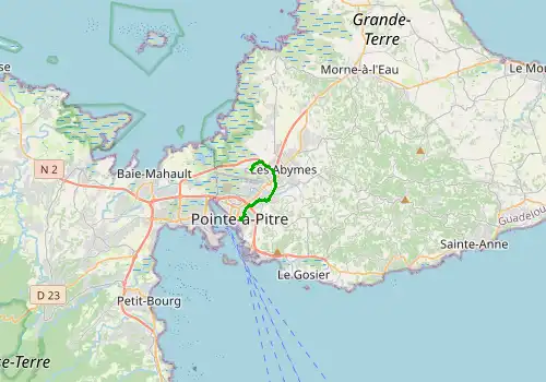 Route map Guadeloupe Pointe-a-Pitre Airport (PTP) - Pointe-a-Pitre, 7 km, approx. 11 min