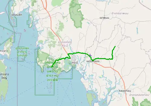 Route map Krabi Airport (KBV) - Ao Nang, 48 km, approx. 54 min