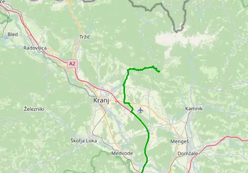 Route map Ljubljana Airport - Krvavec, 43 km, approx. 55 min