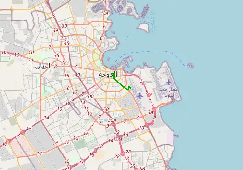 Route map Doha International Airport (DOH) - Doha, 5 km, approx. 10 min