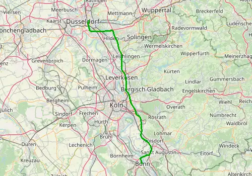Route map Dusseldorf Airport - Bonn, 72 km, approx. 55 min
