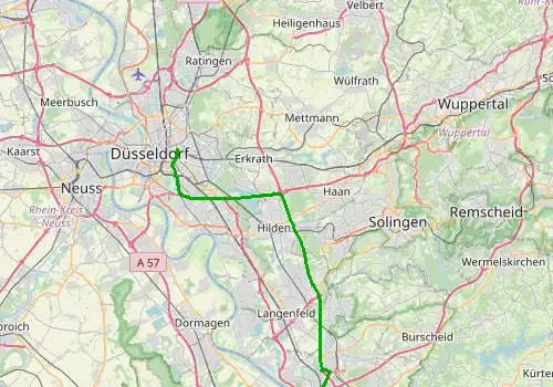 Route map Dusseldorf Airport - Leverkusen, 33 km, approx. 31 min