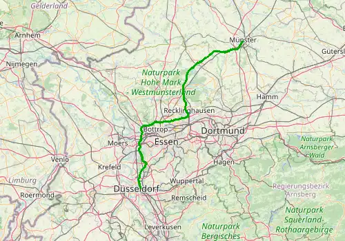 Route map Dusseldorf Airport - Munster, 129 km, approx. 83 min
