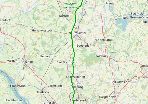 Route map Hamburg Airport - Kiel, 91 km, approx. 56 min
