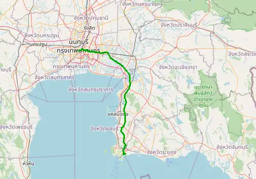 Route map Utapao Rayong Pattaya Airport (UTP) - Bangkok, 177 km, approx. 120 min