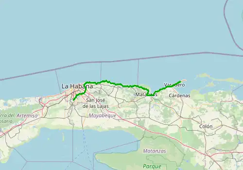 Route map Havana Airport (HAV) - Varadero, 163 km, approx. 150 min