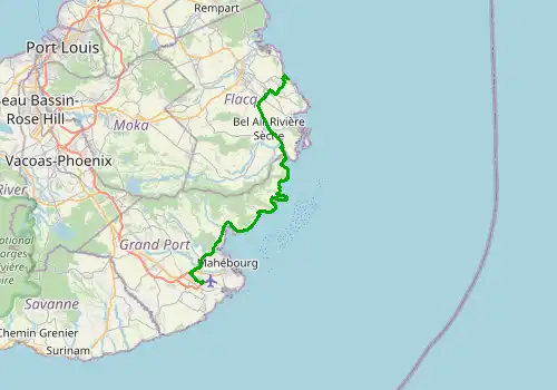 Route map Mauritius Airport (MRU) - Belle Mare, 48 km, approx. 50 min