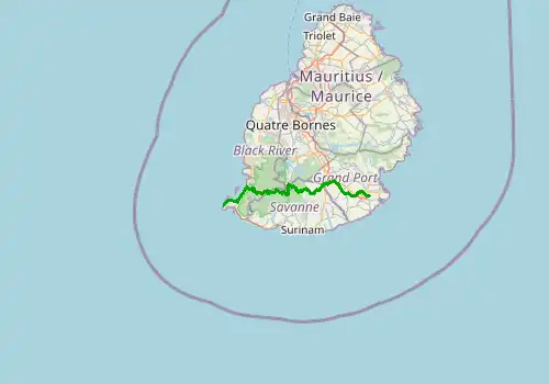 Route map Mauritius Airport (MRU) - Le Morne, 57 km, approx. 60 min