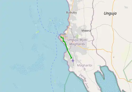Route map Zanzibar Airport (ZNZ) - Stone Town, Zanzibar City, 8 km, approx. 10 min