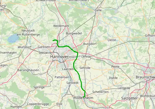 Route map Hannover Airport - Hildesheim, 51 km, approx. 41 min