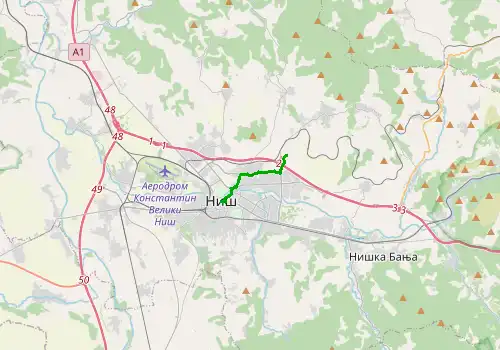 Route map Nis Airport - Nis, 6 km, approx. 10 min