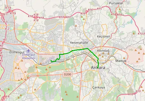 Route map Ankara Airport - Ankara, 14 km, approx. 18 min