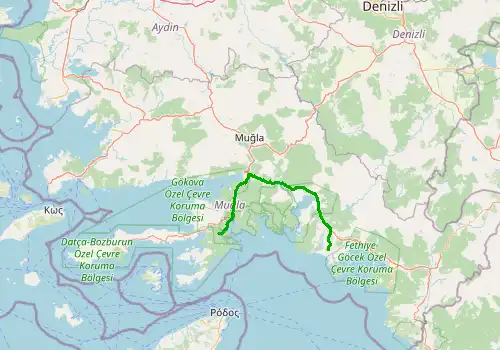 Route map Dalaman Airport - Marmaris, 107 km, approx. 97 min