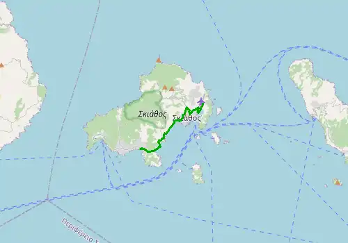 Route map Skiathos Airport - Kolios Beach, 10 km, approx. 14 min