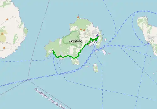 Route map Skiathos Airport - Koukounaries, 15 km, approx. 19 min