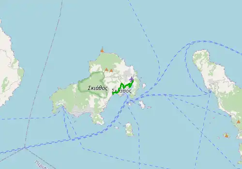 Route map Skiathos Airport - Megali Ammos (Skiathos), 5 km, approx. 9 min