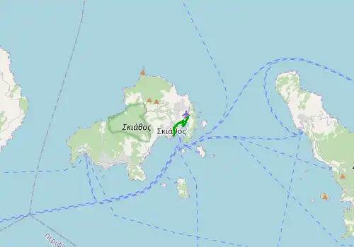 Route map Skiathos Airport - Skiathos, 3 km, approx. 6 min