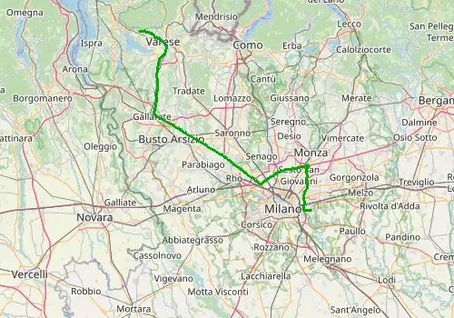 Route map Milan Linate Airport - Varese, 81 km, approx. 73 min
