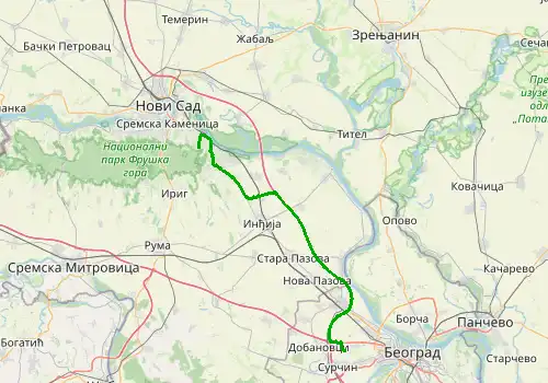 Route map Belgrade Airport - Sremski Karlovci, 67 km, approx. 67 min