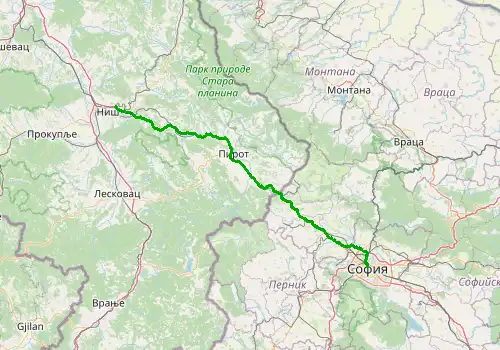 Route map Nis Airport - Sofia, 157 km, approx. 115 min