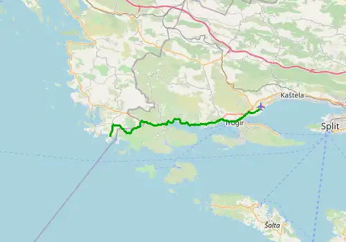 Route map Split Airport - Kanica, 30 km, approx. 43 min