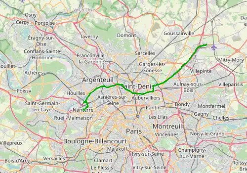 Route map Paris Charles de Gaulle Airport - Nanterre, 35 km, approx. 37 min