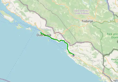 Route map Dubrovnik Airport - Babin Kuk, 23 km, approx. 41 min