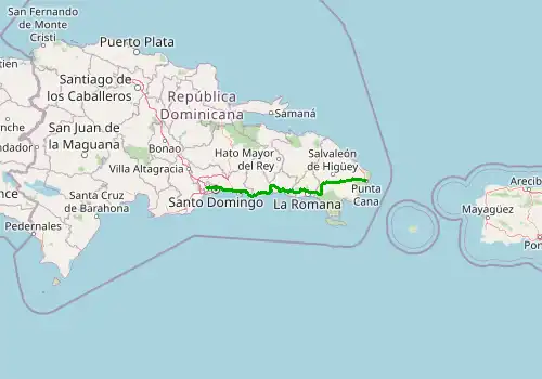 Route map Punta Cana Airport (PUJ) - Santo Domingo, 200 km, approx. 143 min