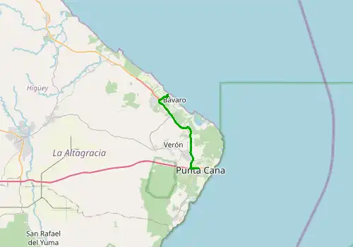 Route map Punta Cana Airport (PUJ) - Bavaro, 22 km, approx. 20 min
