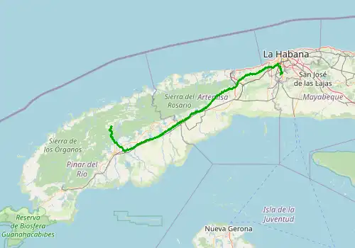 Route map Havana Airport (HAV) - Vinales, 185 km, approx. 162 min